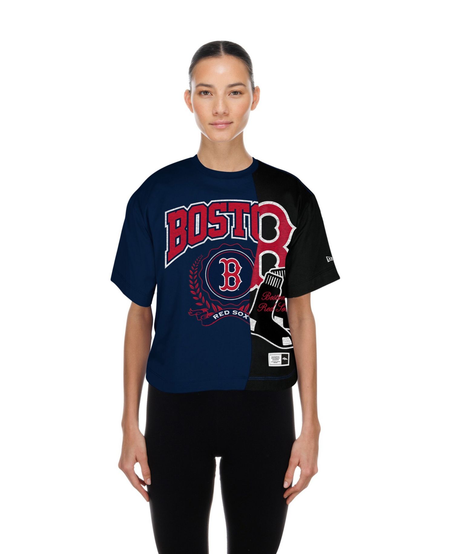 Women's Navy Boston Red Sox Color Blocked Boxy Cropped T-Shirt