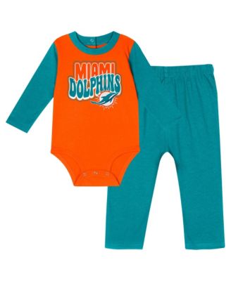 Baby Boys and Girls Aqua Miami Dolphins Double Up Long Sleeve Bodysuit and Pants Set