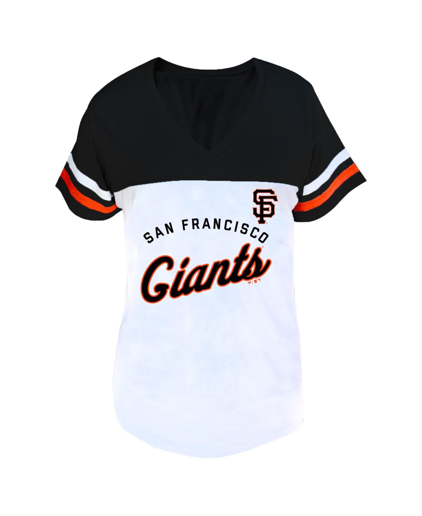 Женская футболка Fanatics White/Black San Francisco Giants Plus Size Two-Stripe V-Neck — фото 3