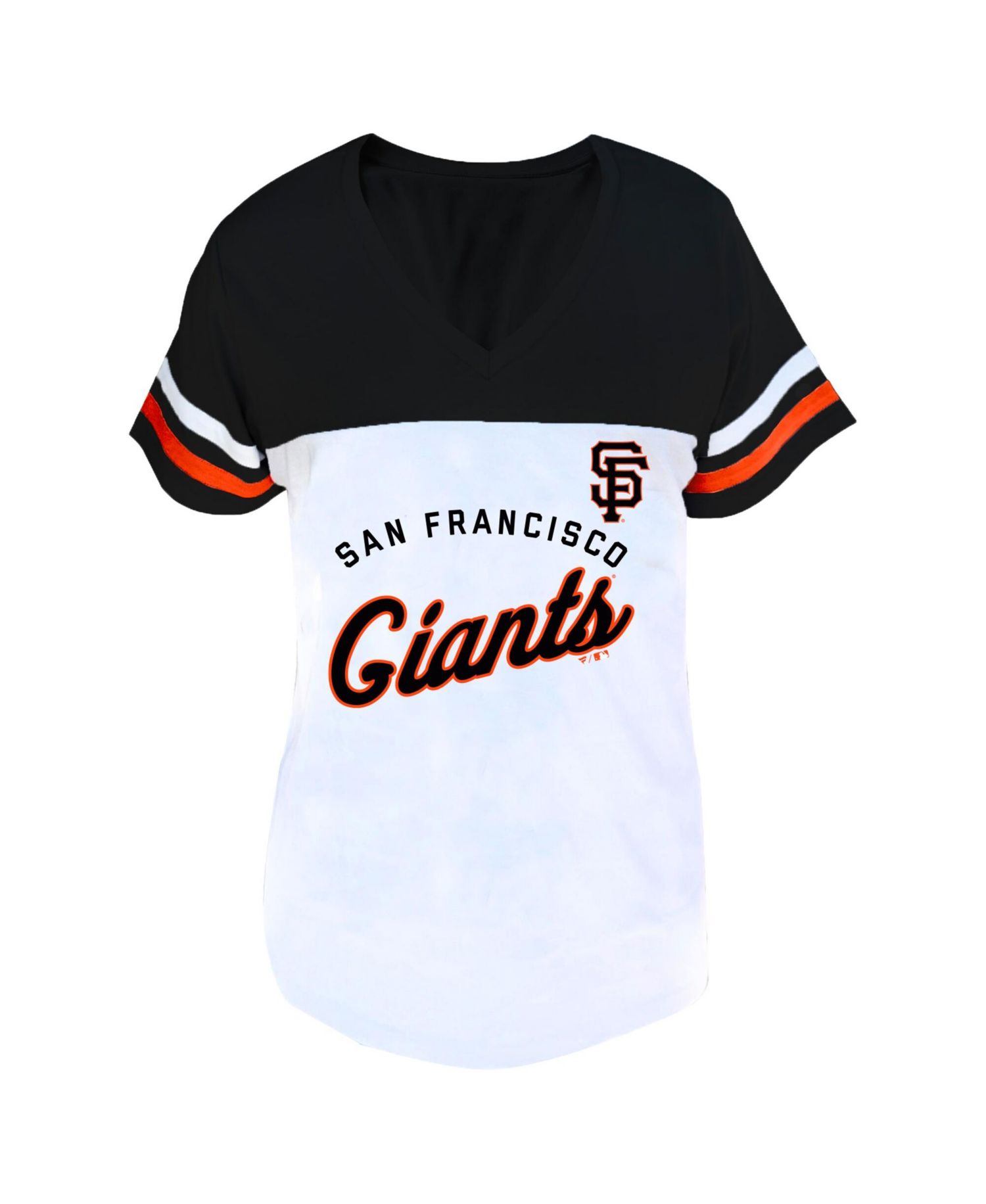 Women's White/Black San Francisco Giants Plus Size Two-Stripe V-Neck T-Shirt