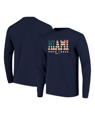Men's Navy Miami Hurricanes Tall Type Flag Long Sleeve T-Shirt