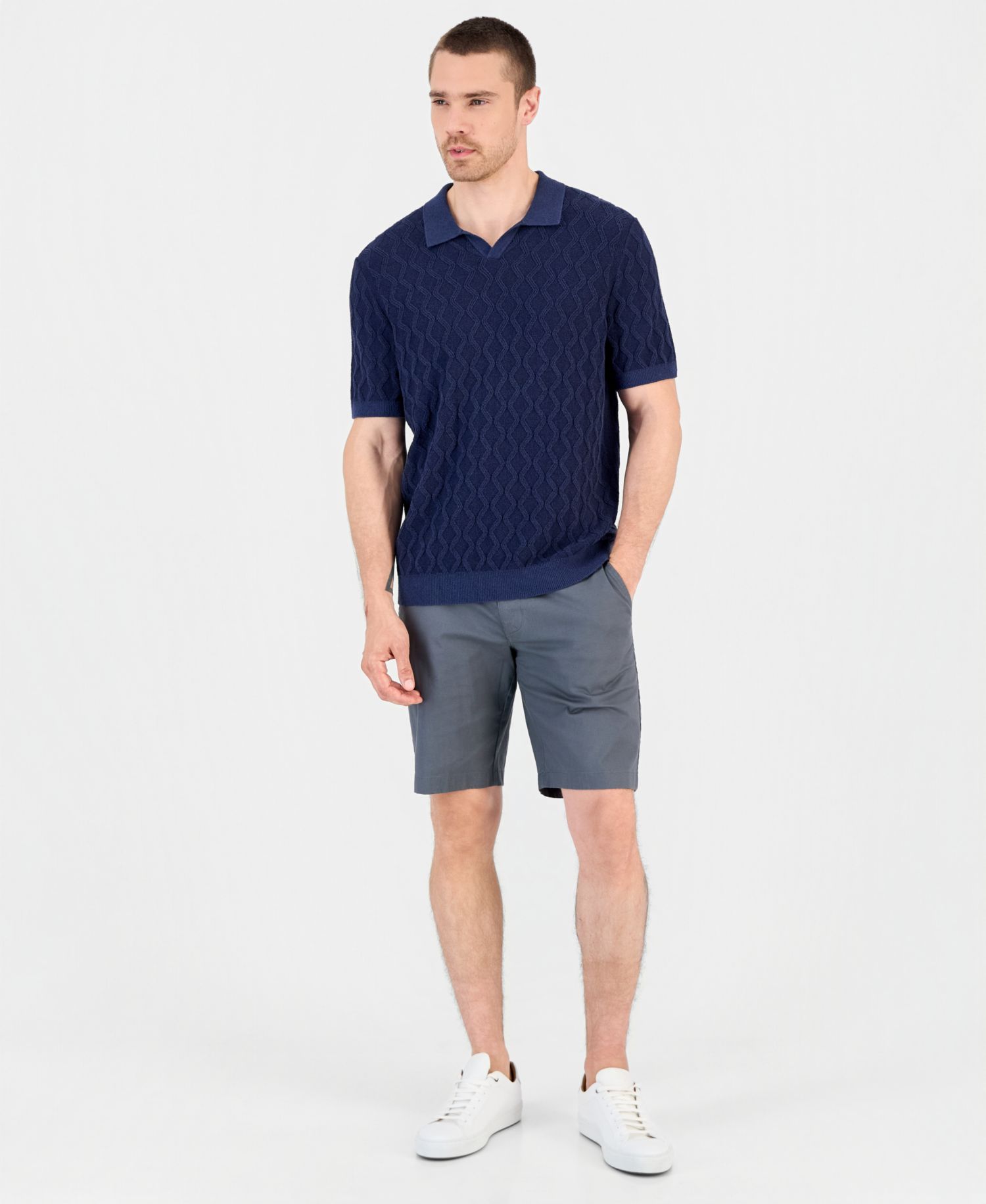 Men's Textured Johnny Collar Polo Shirt