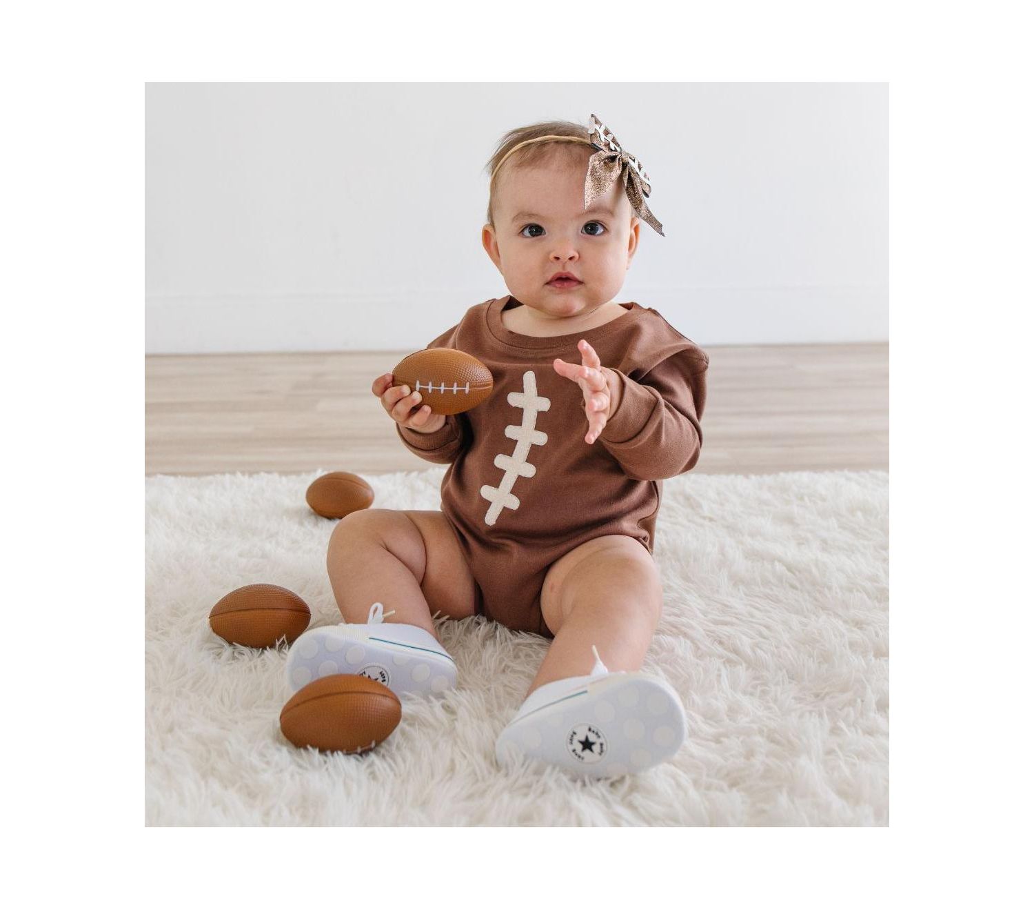 Baby Boys Football Lace Patch Long Sleeve Romper