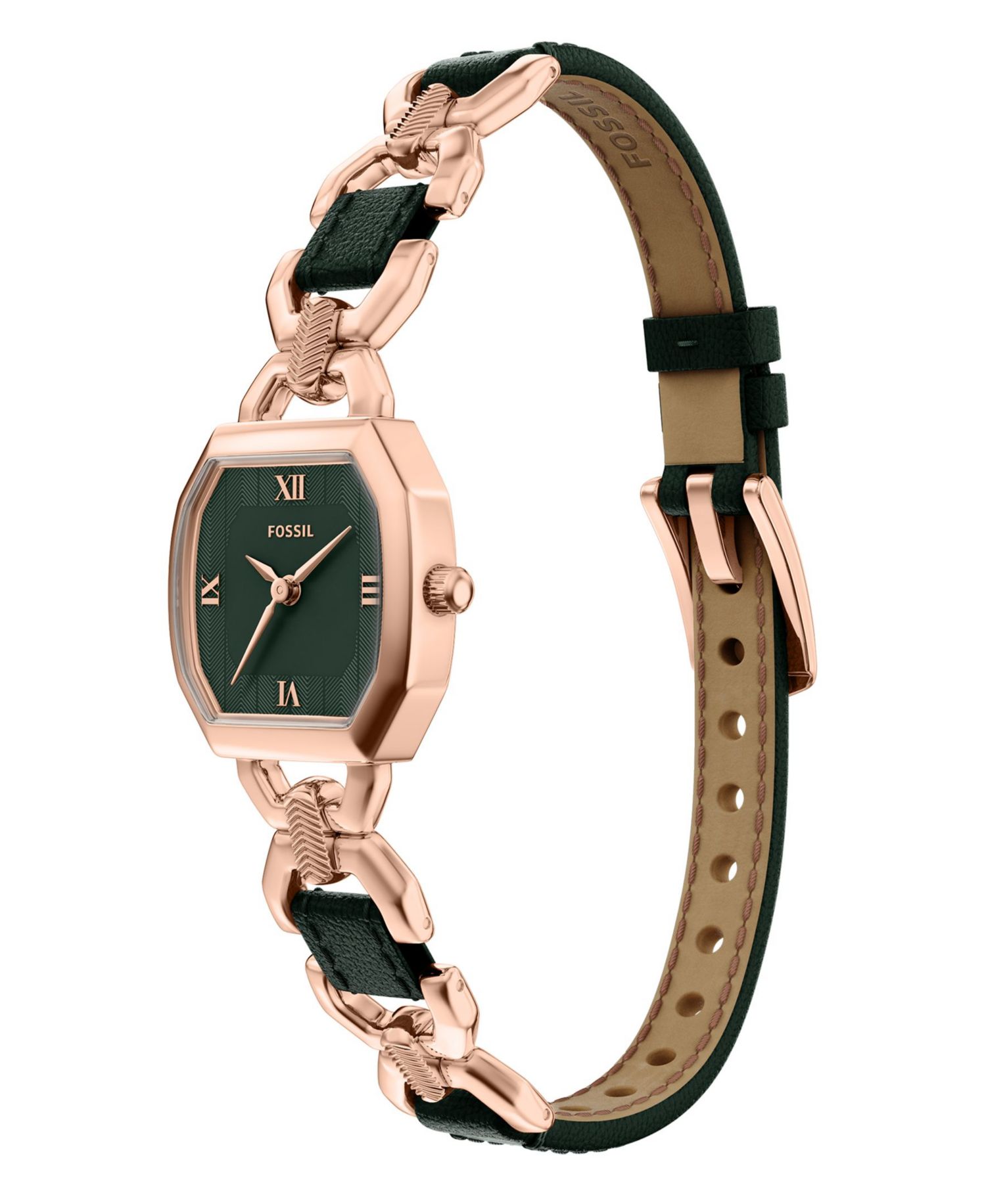 Women's Harlow Three-Hand Green Leather and Rose Gold-Tone Stainless Steel Watch 22mm