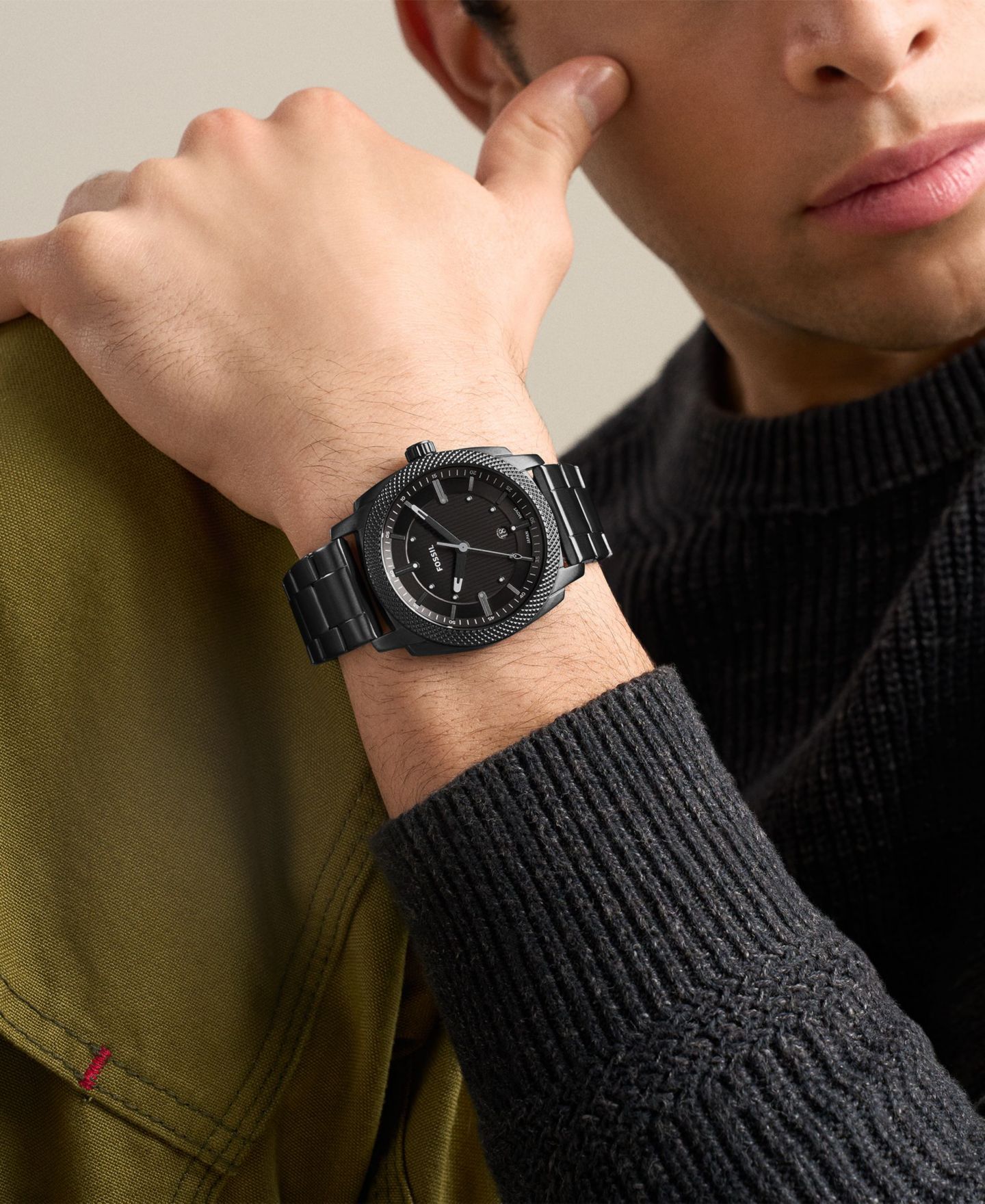 Мужские часы Fossil Machine Three-Hand Date Black Stainless Steel 41mm — фото 6