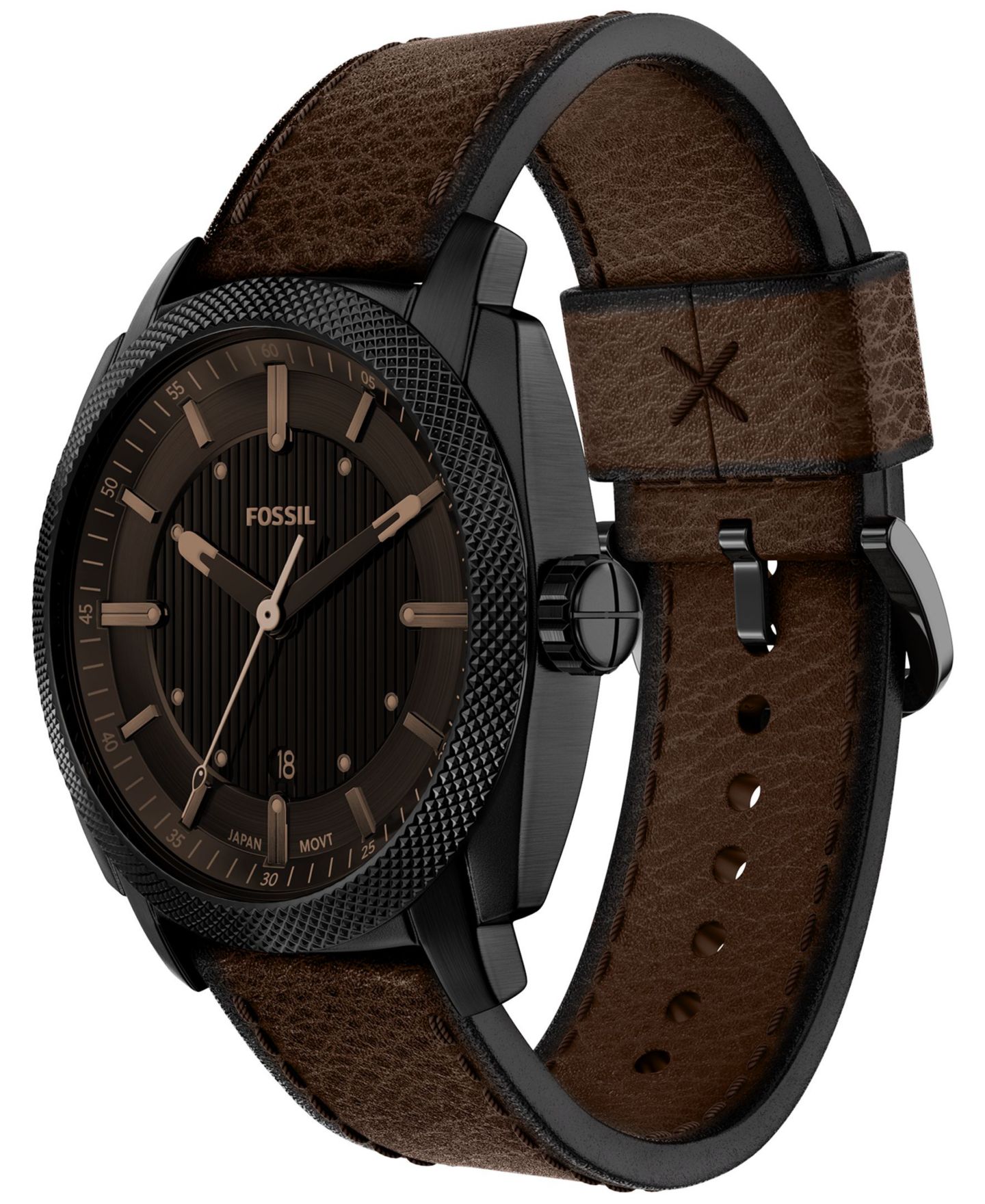 Мужские часы Fossil Machine Three-Hand Date Brown Leather Watch 41mm — фото 5