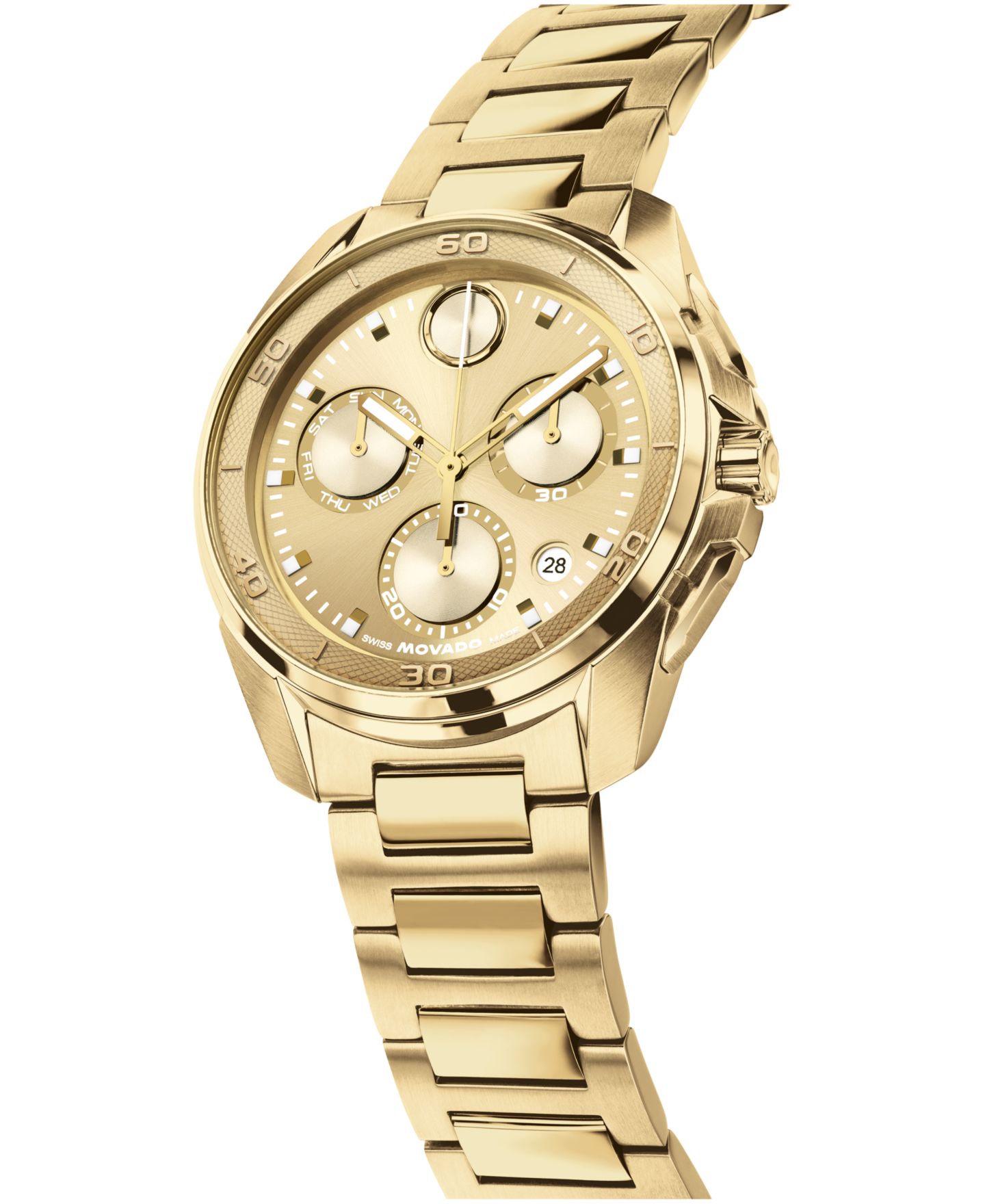 Мужские часы Movado Bold Verso S Swiss Quartz Chrono Ionic Plated Light Yellow Gold Steel Watch 44mm — фото 2