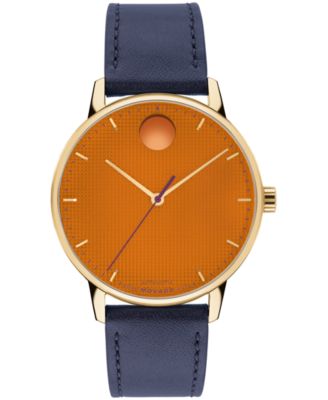 Men's Movado Face Swiss Quartz Navy Leather Watch 39mm