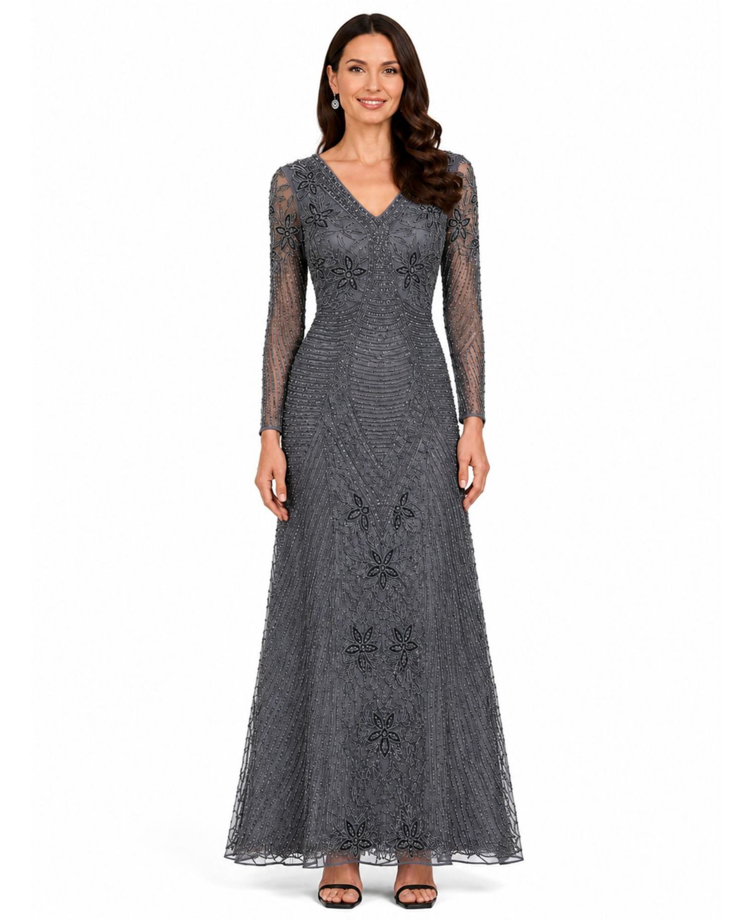Women's Long Sleeve Beaded Maxi Gown