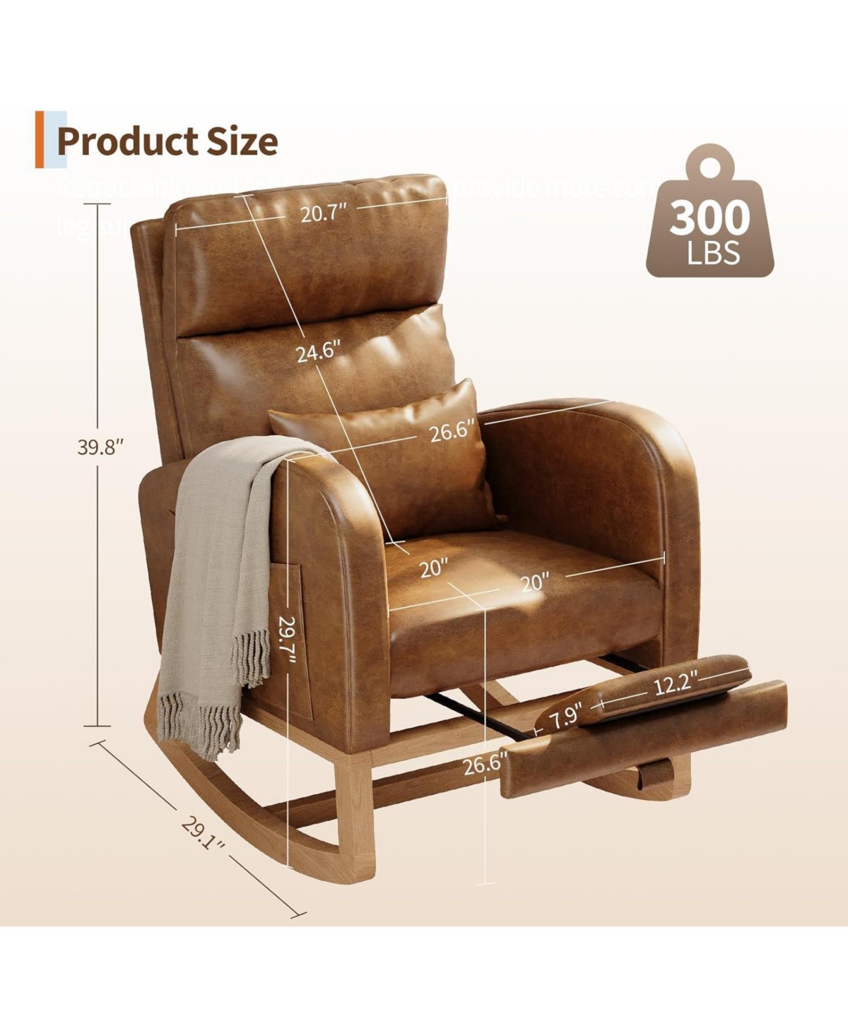 gaomon Pu Leather Rocking Chair with Footrest, Modern Nursery Glider Chair with Side Pockets and Pillow