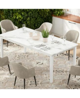 79" Industrial Kitchen Table with Metal Legs for 6, Waterproof Surface, Easy Assembly