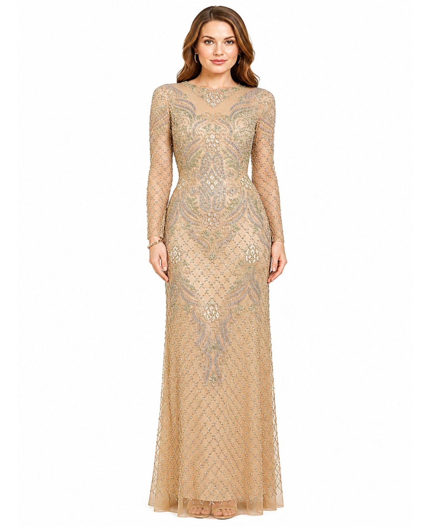 Women's Long Sleeve Beaded Gown