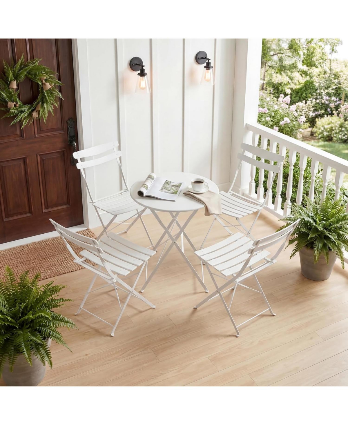 gaomon 5 Piece Patio Bistro Set - Metal Frame Folding Patio Furniture, Outdoor/Indoor Bistro Table and Chairs Set, No Assembly Needed, for Balcony