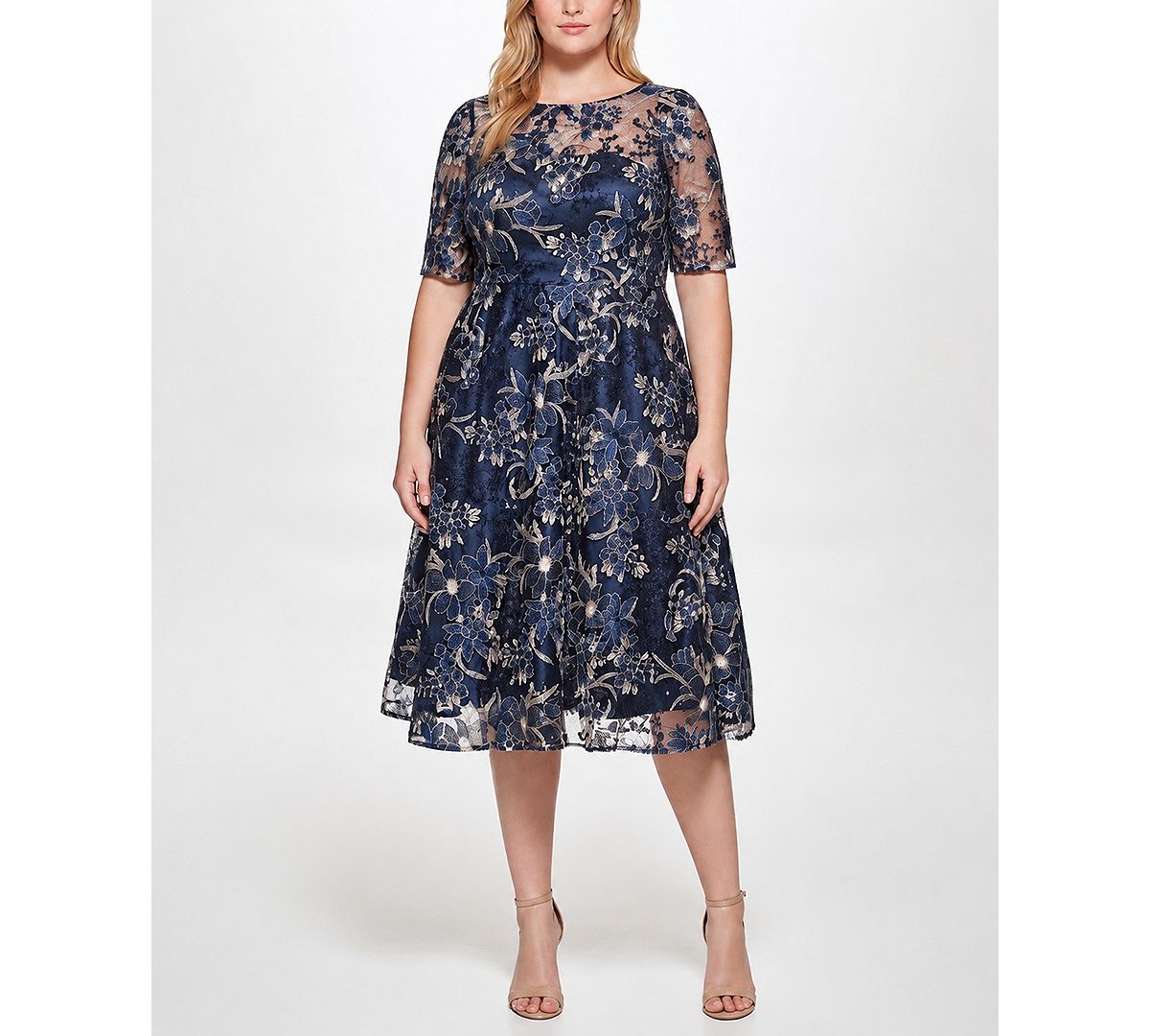 Eliza J Plus Size Embroidered Lace Boat Neck Midi Dress view 1 — MAYCSS fashion products