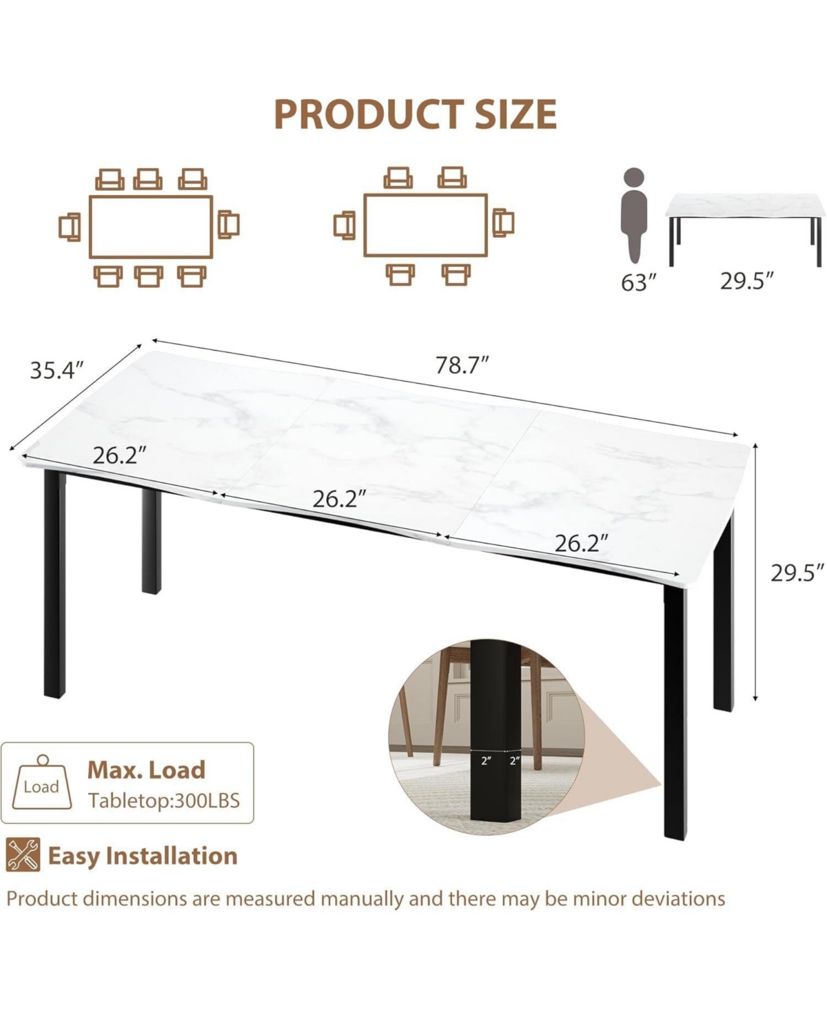 gaomon 78.7 Inch Dining Table for 6-8, Rectangular Mdf Top with Wave Edge, Durable Metal Frame, Waterproof and Scratch Resistant