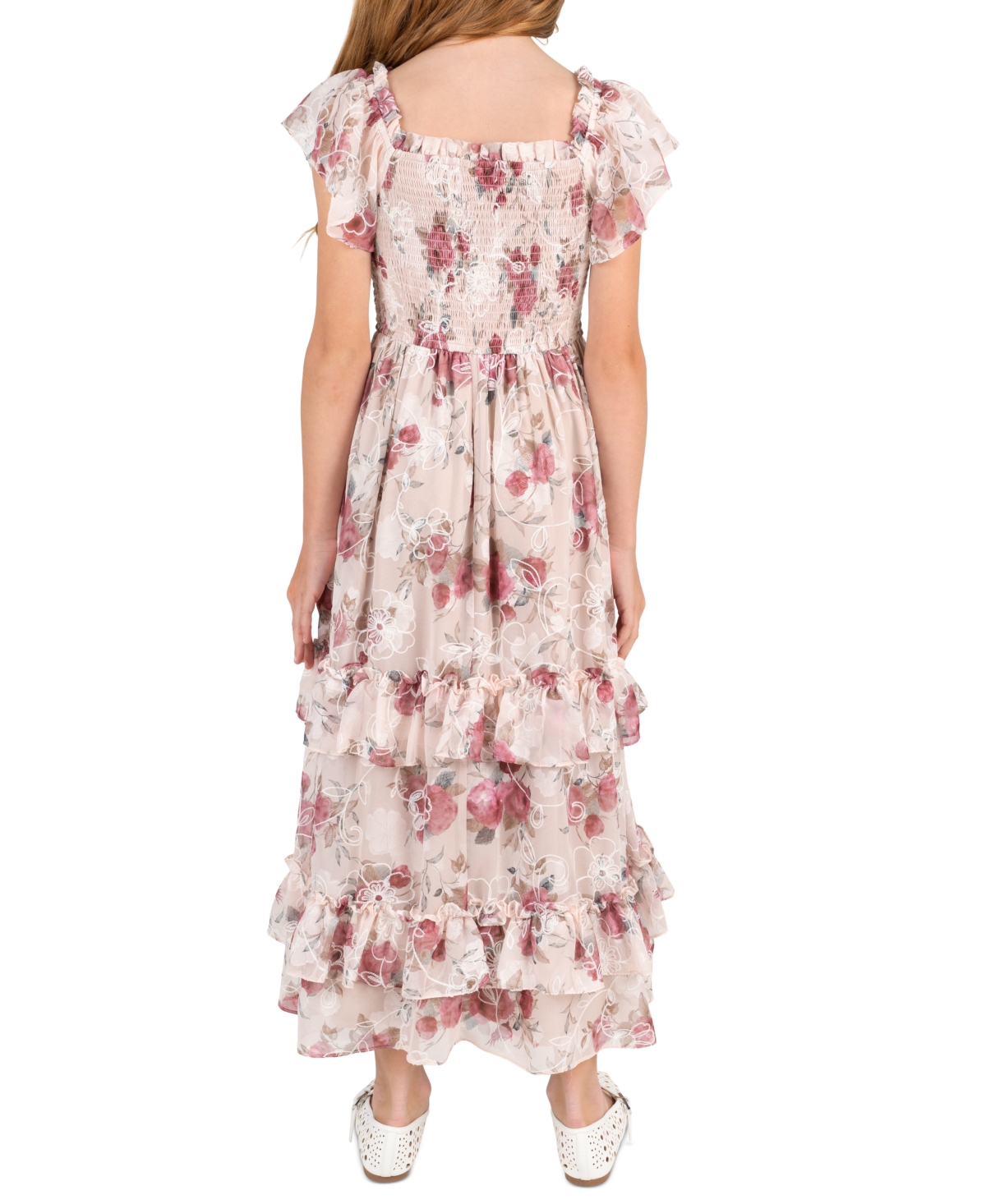 Rare Editions Girls' 7-14 Embroidered Burnout Chiffon Floral Sleeveless Maxi Dress