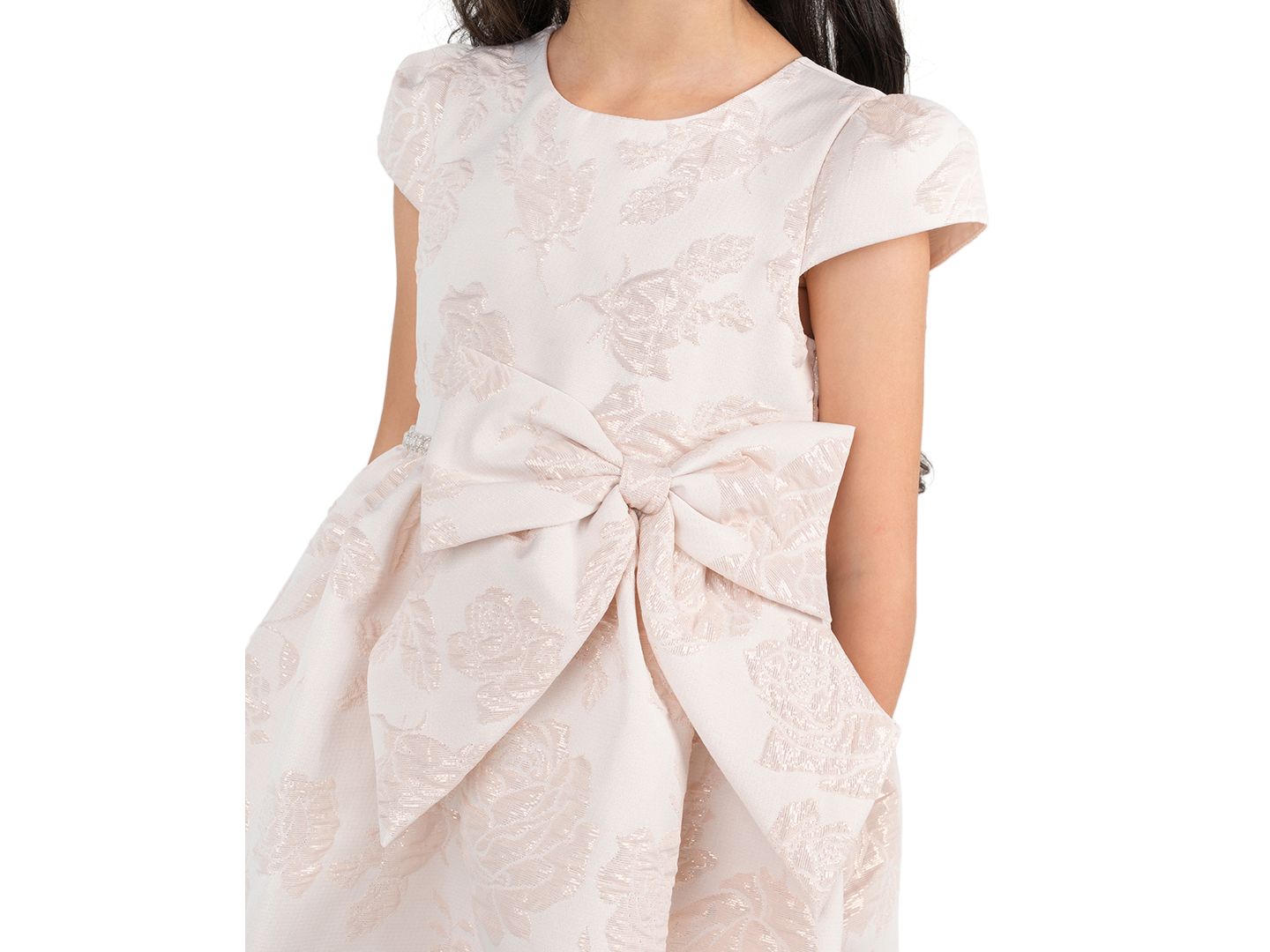 Платье Rare Editions Brocade Cap Sleeve Beaded Trim Dress для девочек, цвет: Серо-коричневый — фото 2