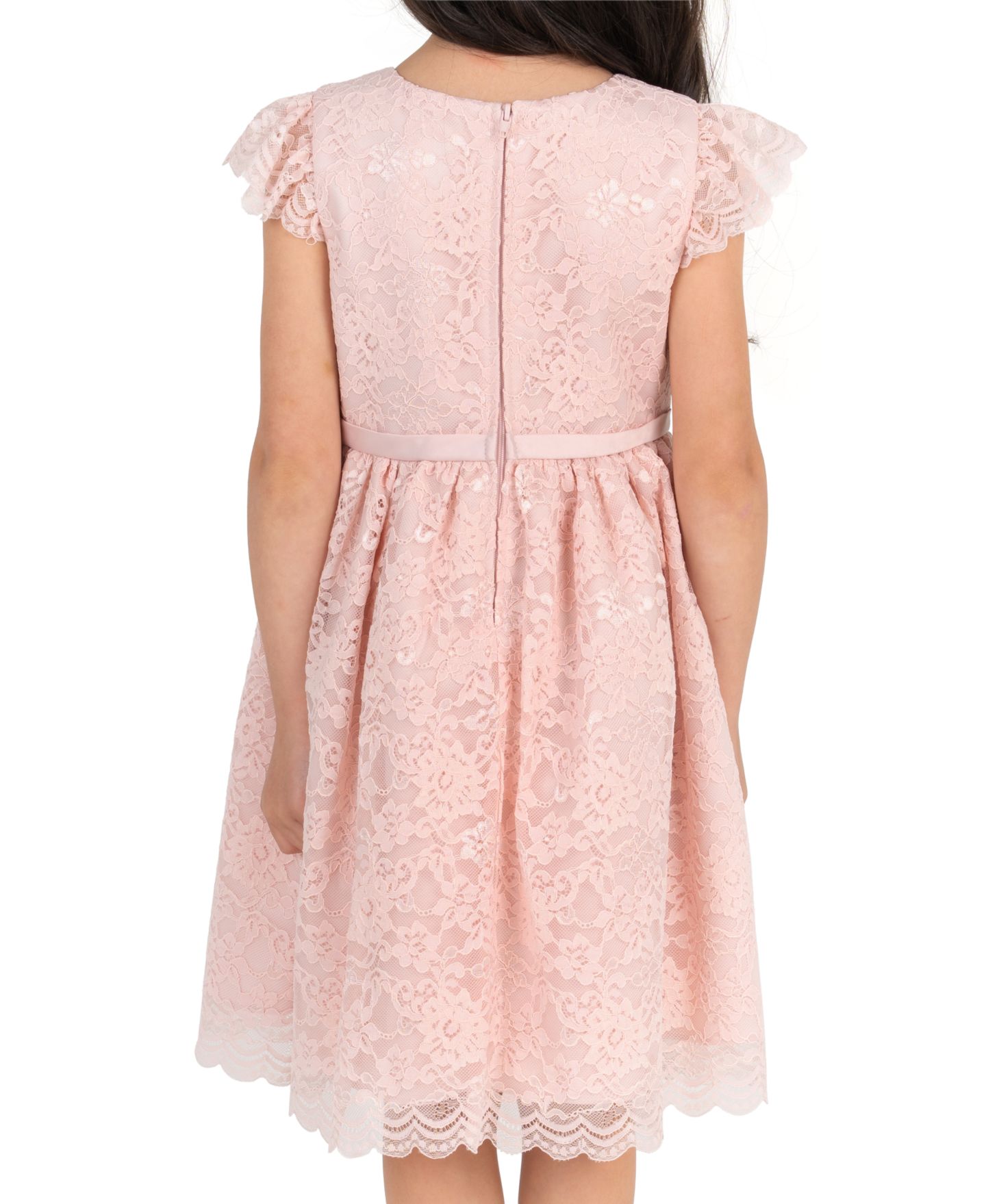 Платье Rare Editions Lace Flutter Sleeve Dress для девочек, цвет: Пудровый — фото 3