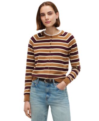 Women's Striped Slim-Fit Crewneck Cardigan