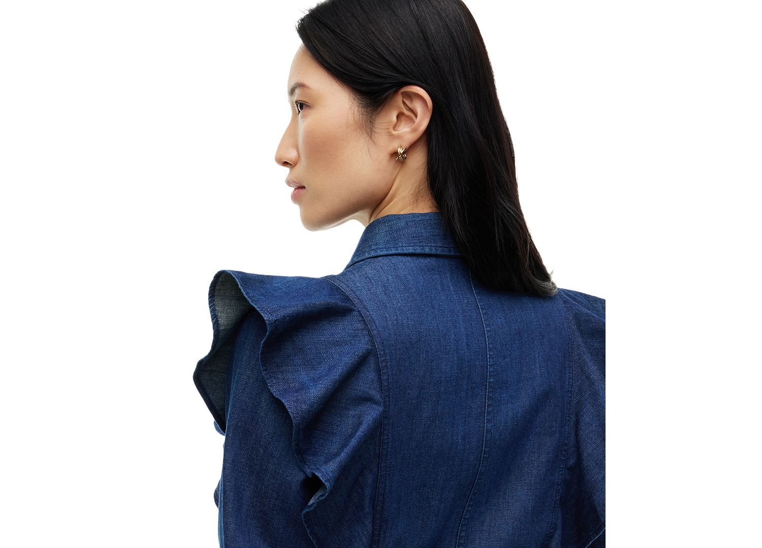 Women's Denim Volant Polo Collar Dress
