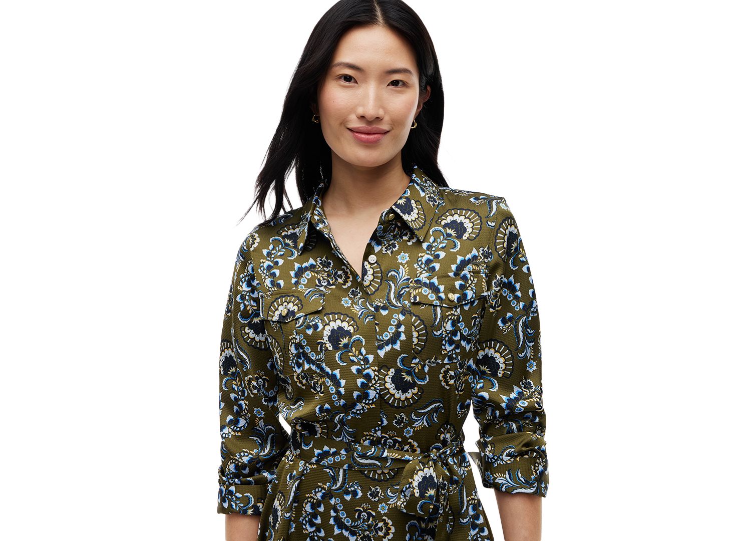 Women's Long-Sleeve Paisley-Print Shirt Dress