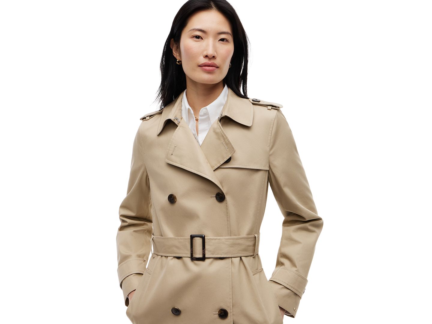 Женское пальто Tommy Hilfiger Double-Breasted Belted Trench, цвет: Бежевый — фото 2
