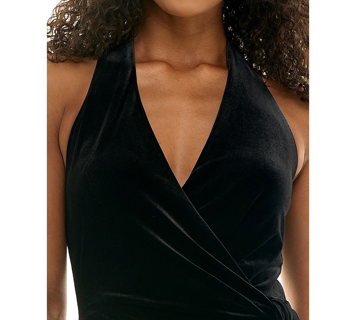 SENI & CADE Juniors' Cowl Neck Velvet and Fringe Halter Short Dress view 4 — MAYCSS fashion products