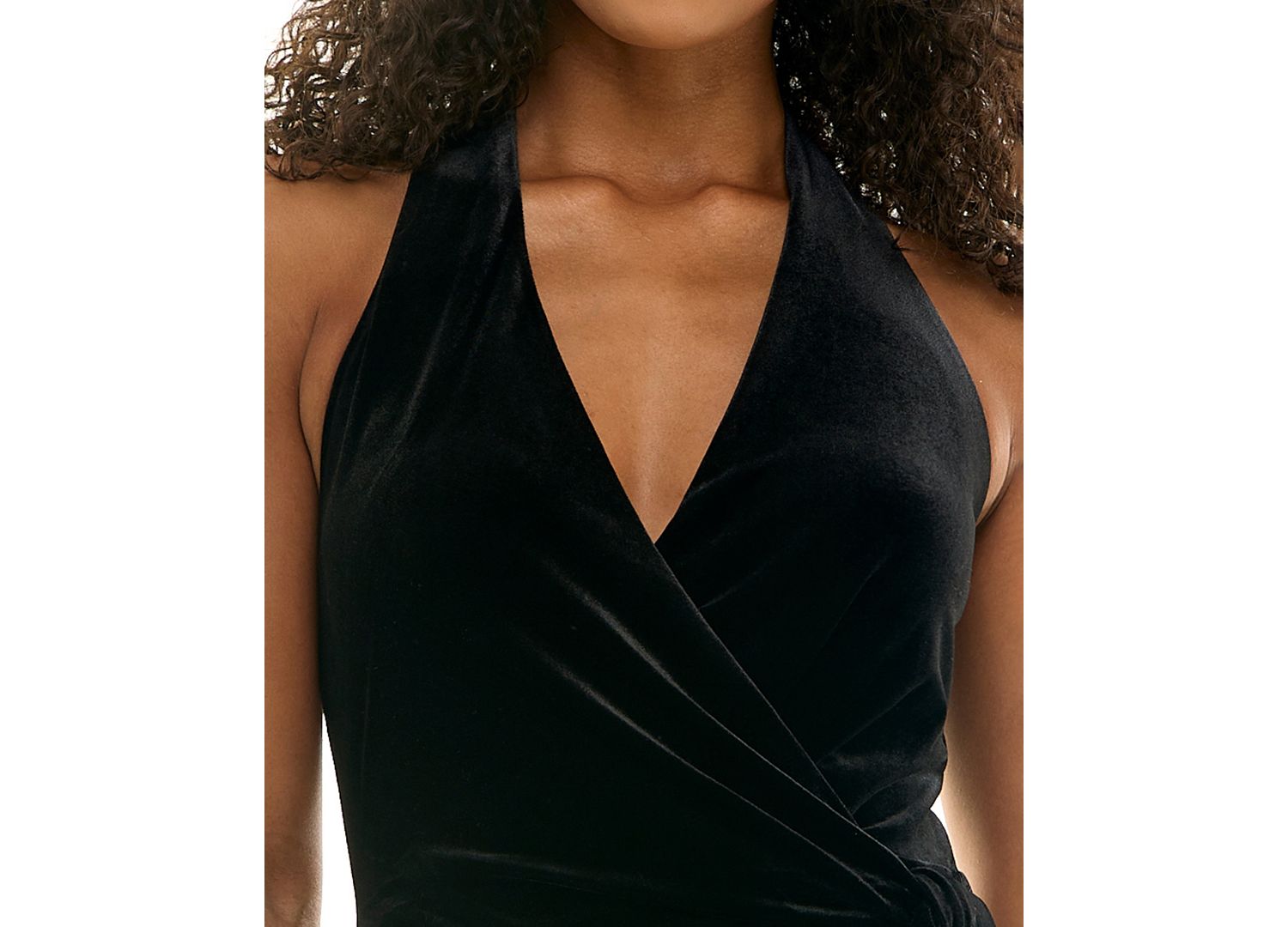 Juniors' Cowl Neck Velvet and Fringe Halter Short Dress