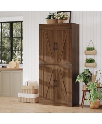 71 Inch Tall Farmhouse Kitchen Pantry Storage Cabinet with 4 Barn Doors and Adjustable Shelves, for Kitchen, Dining Room, Bathroom