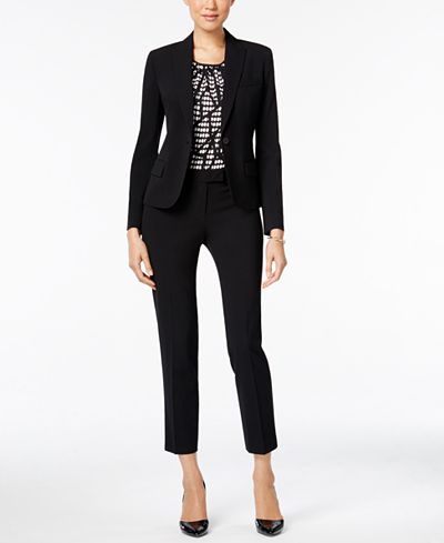 Anne Klein One-Button Blazer, Printed Top & Skinny Pants