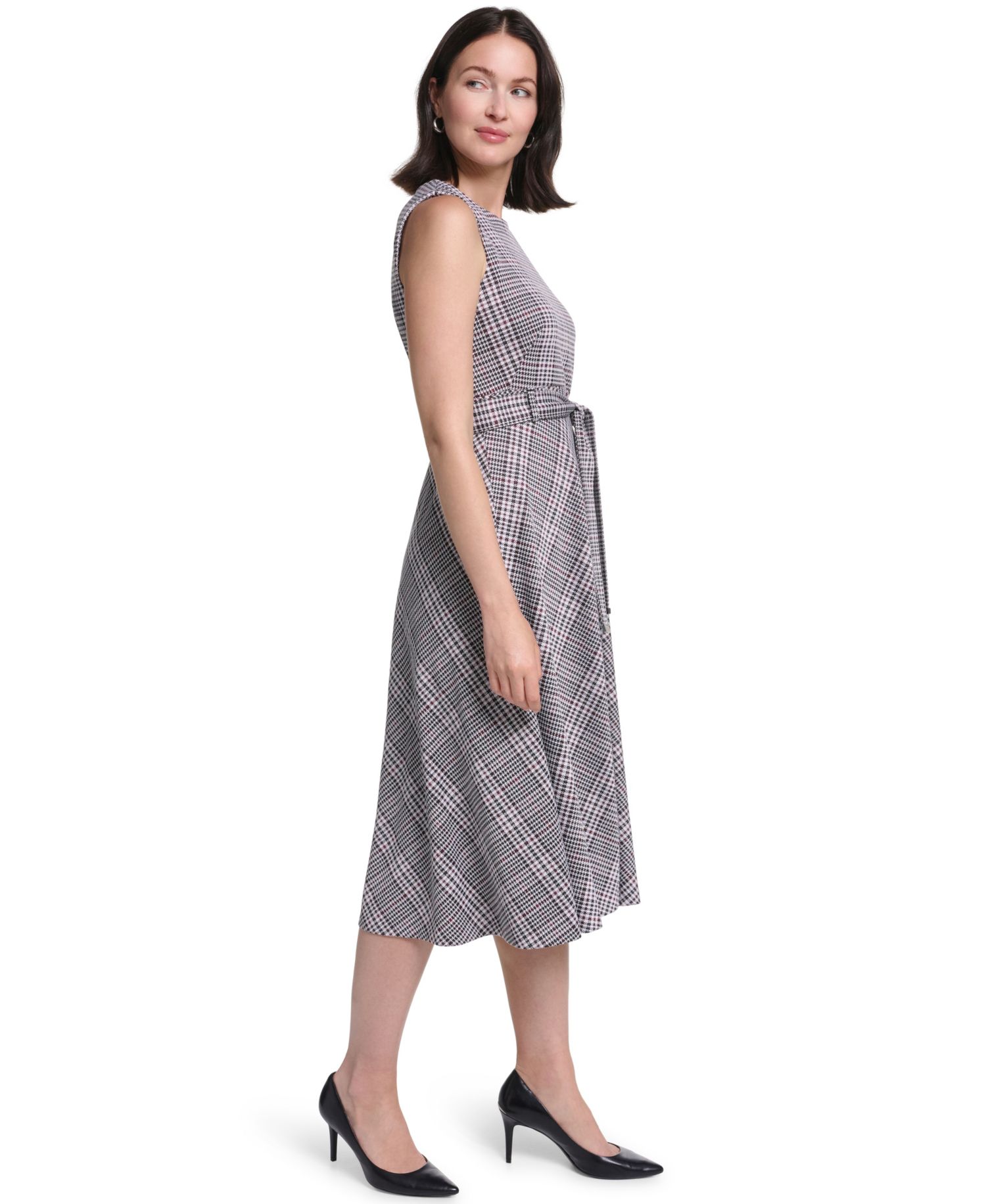 Women's Sleeveless Belted Ponte A-Line Midi Dress