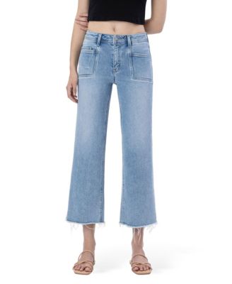 Women's High Rise Crop Slim Wide Leg Jeans