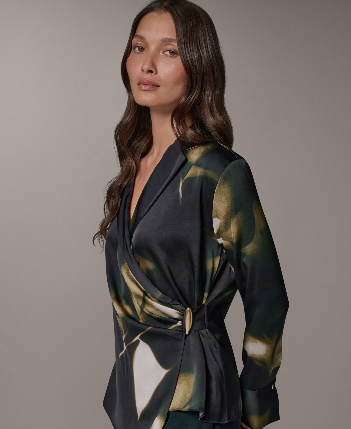 Donna Karan New York Women's Printed V-Neck Long-Sleeve Blouse