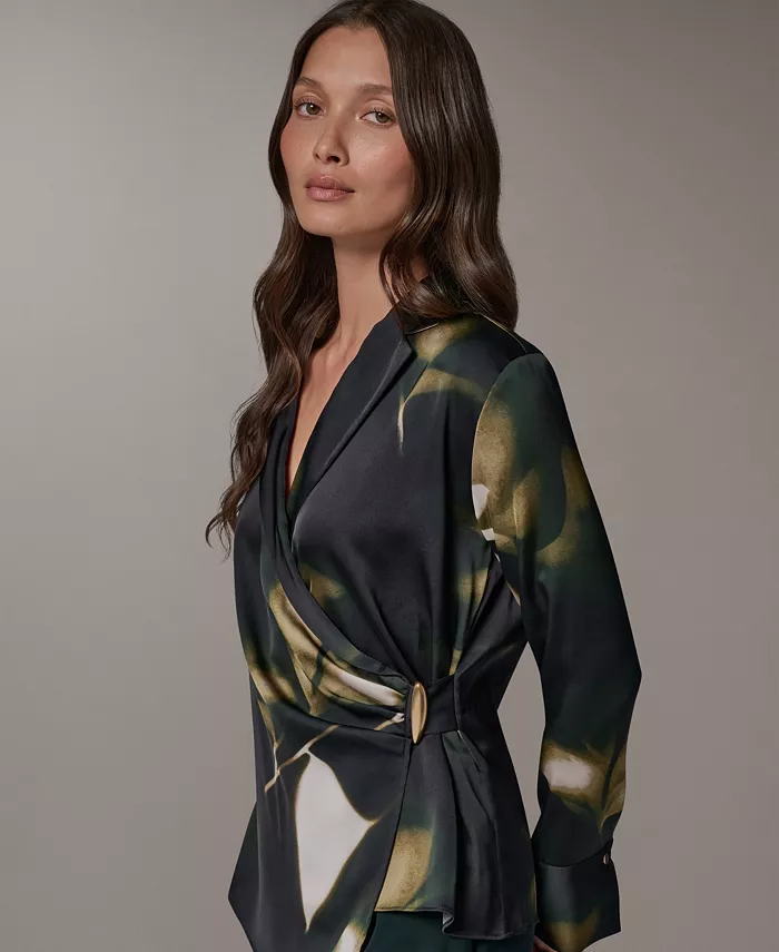 Women's Printed V-Neck Long-Sleeve Blouse - thumbnail 3