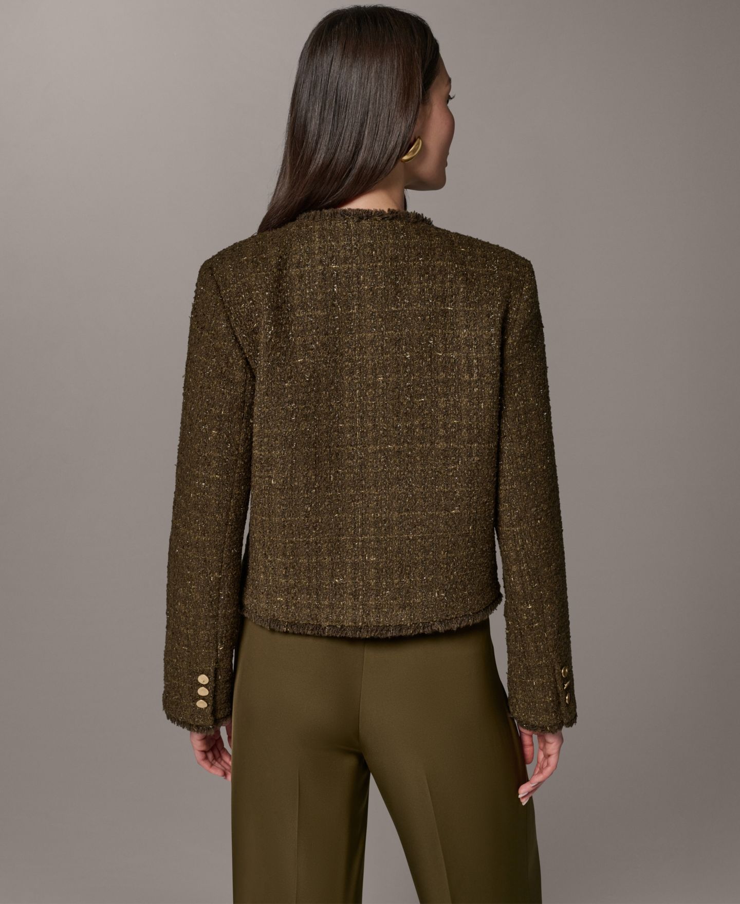 Женская куртка Donna Karan New York Open-Front Fring, цвет: Оливковый / Золотой — фото 5
