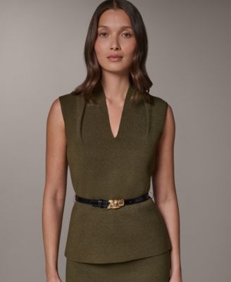Women's Belted V-Neck Sleeveless Blouse
