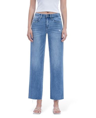 Women's High Rise Raw Hem Slim Wide Leg Jeans