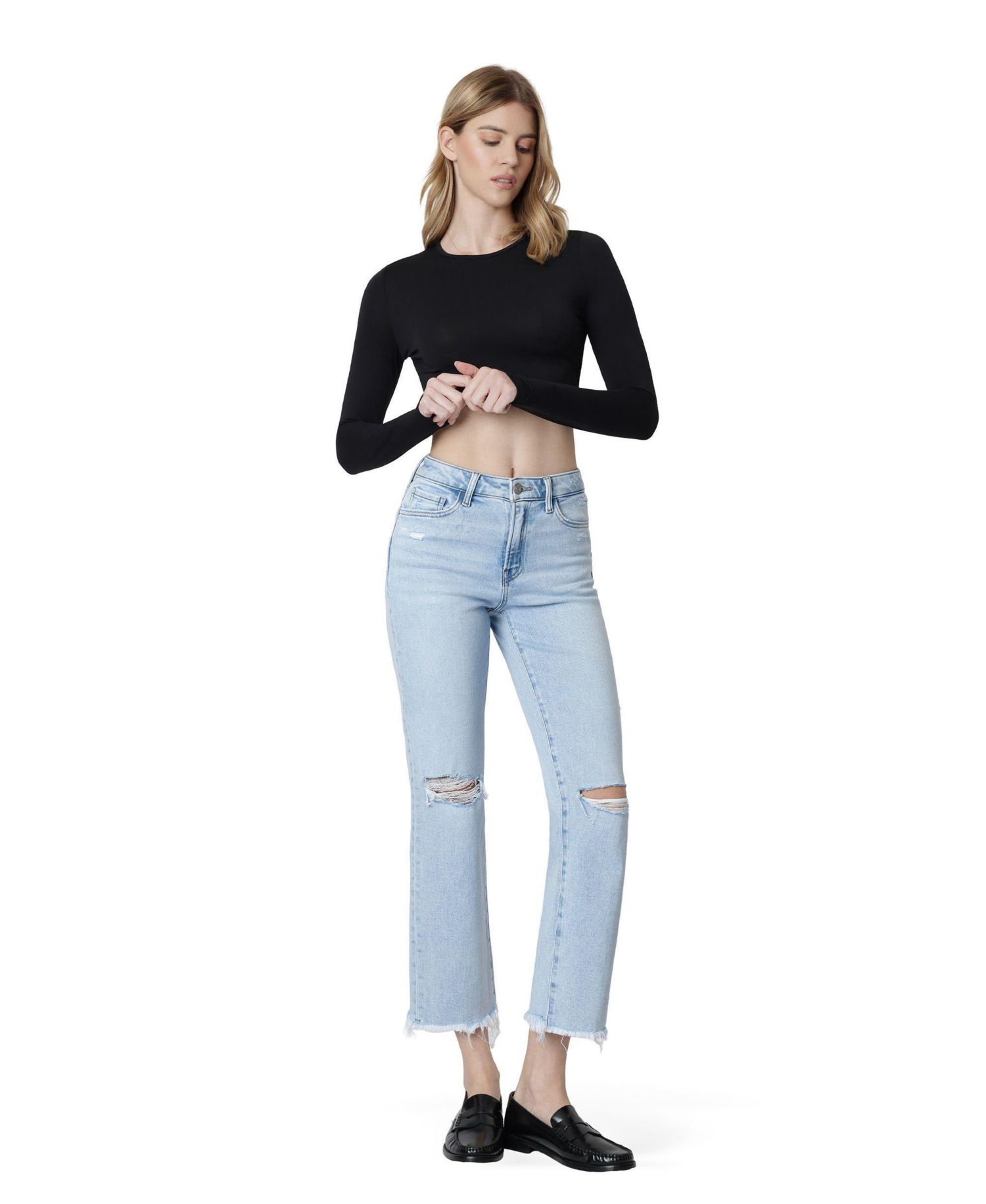 Women's High Rise Distressed Ankle Straight Jeans