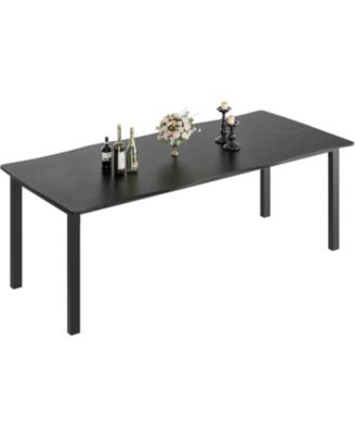  Dining Table for 6-8, Rectangular MDF Top with Wave Edge, Durable Metal Frame, Waterproof & Scratch-Resistant