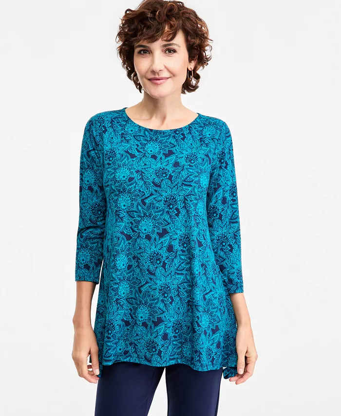 Women's Floral 3/4-Sleeve Swing Top - thumbnail 4