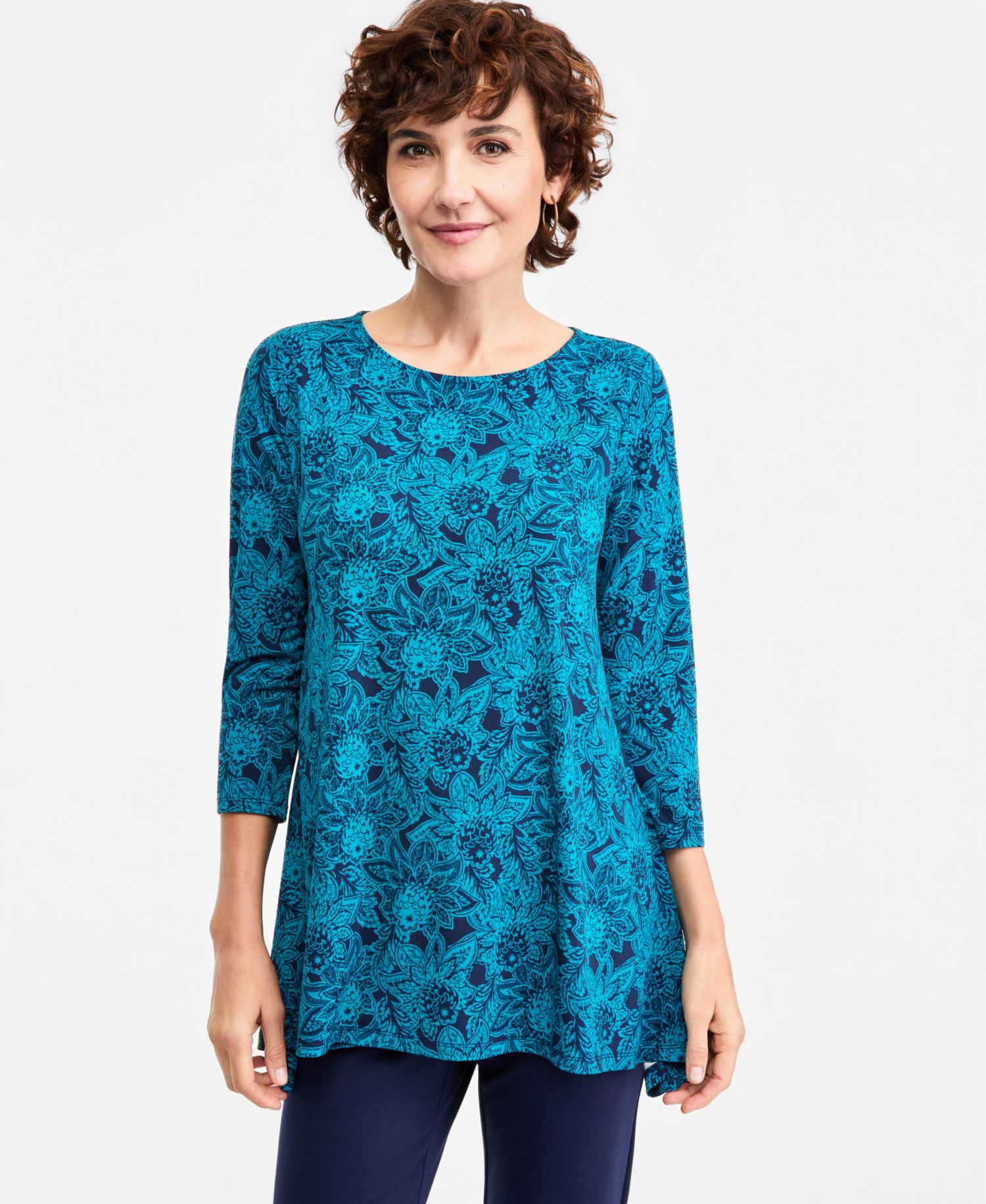 Women's Floral 3/4-Sleeve Swing Top