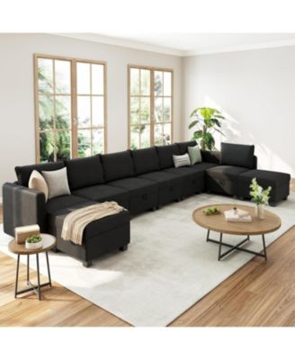137" Modular Sectional Sleeper Sofa Bed, 9-Seat U/V-Shape Modular Sleeper Sectional Couches