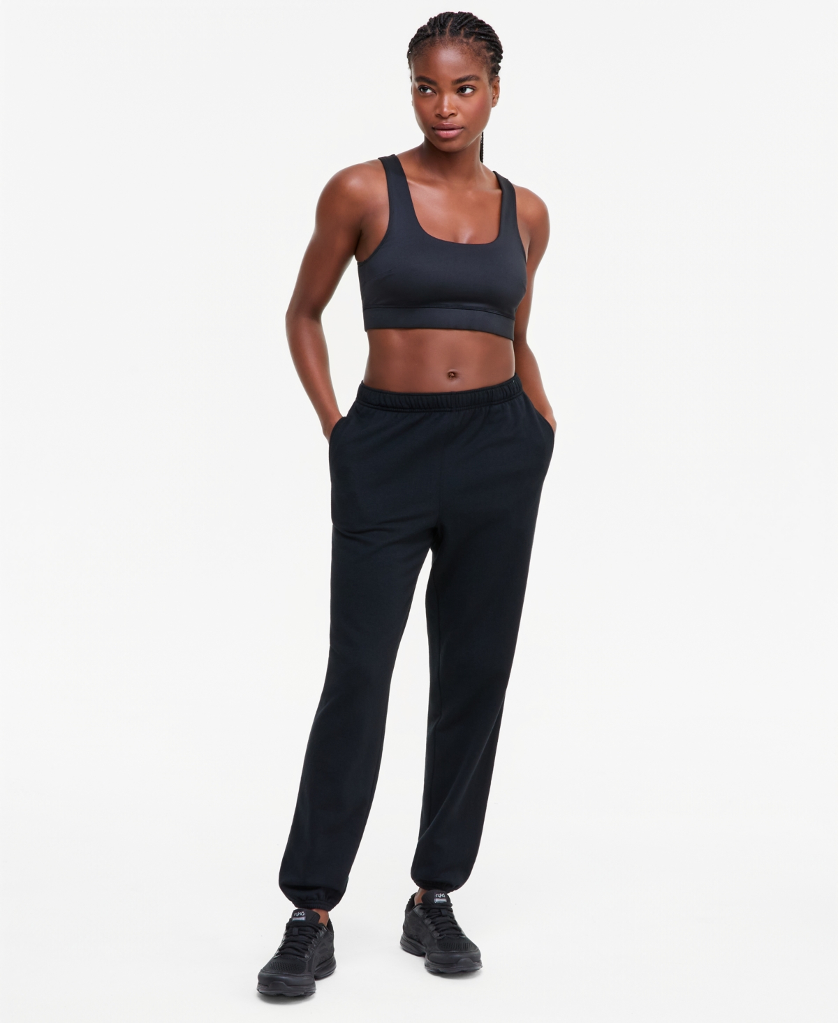 Id Ideology Women's Boyfriend Fleece Jogger Pants, Macy's Exclusive In Deep Black