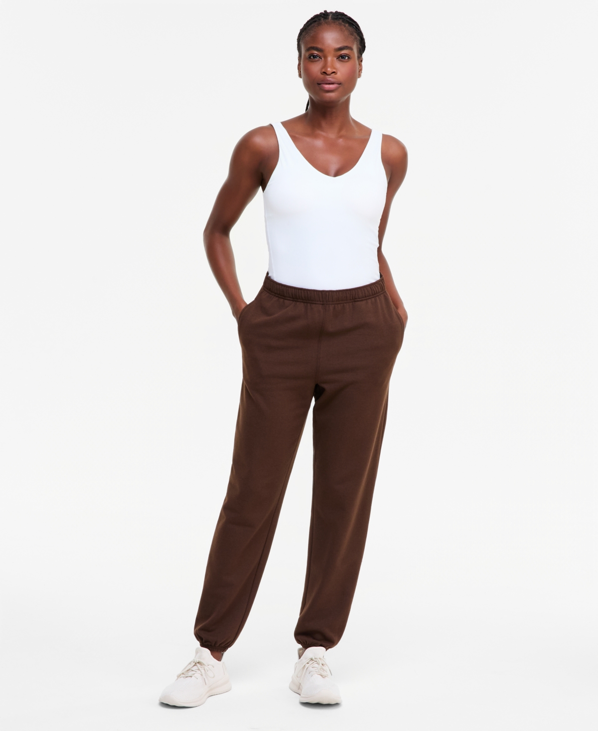 Id Ideology Women's Boyfriend Fleece Jogger Pants, Macy's Exclusive In Dark Roast