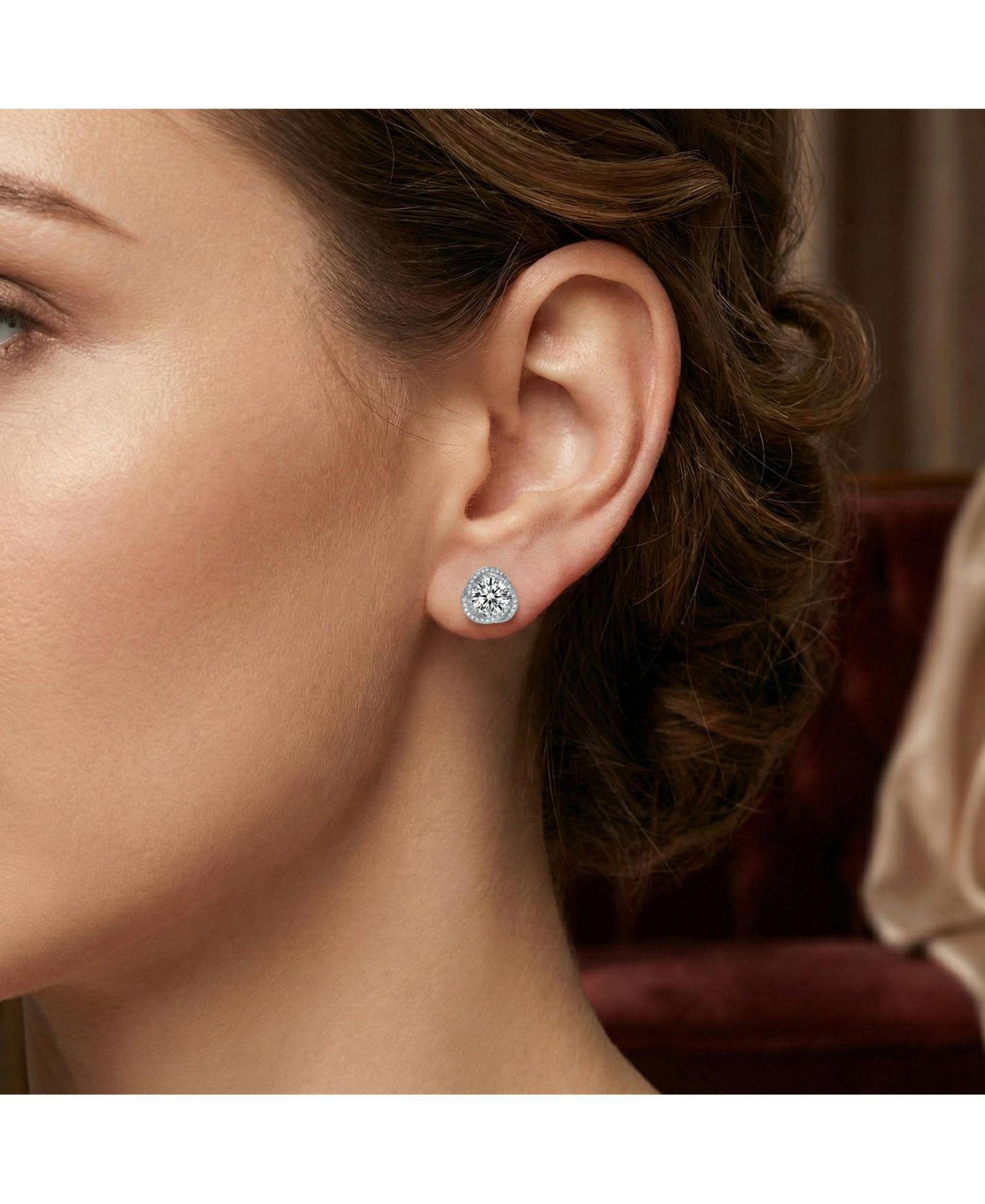 Brilliant White Gold Plated CZ Pave Swirl Halo Stud Earrings