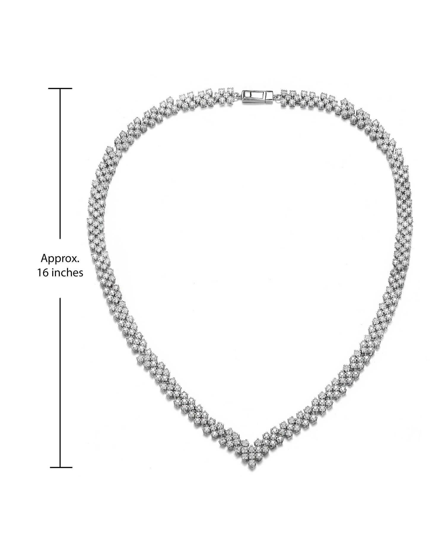 Classy White Gold Plated CZ Tennis V Shape Necklace