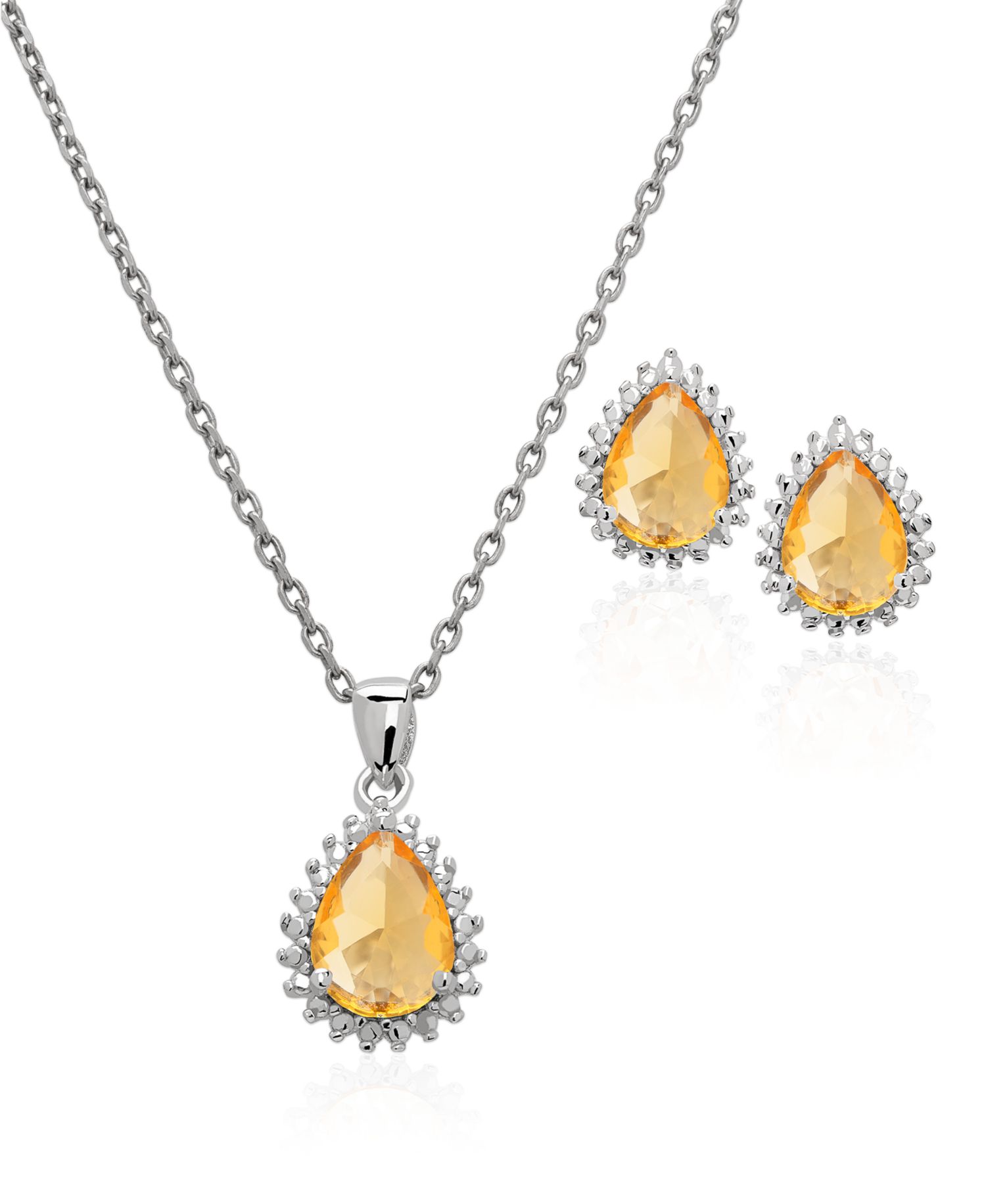 Simulated Gemstone Teardrop Pendant Necklace with Matching Stud Earrings, 2-Piece Set