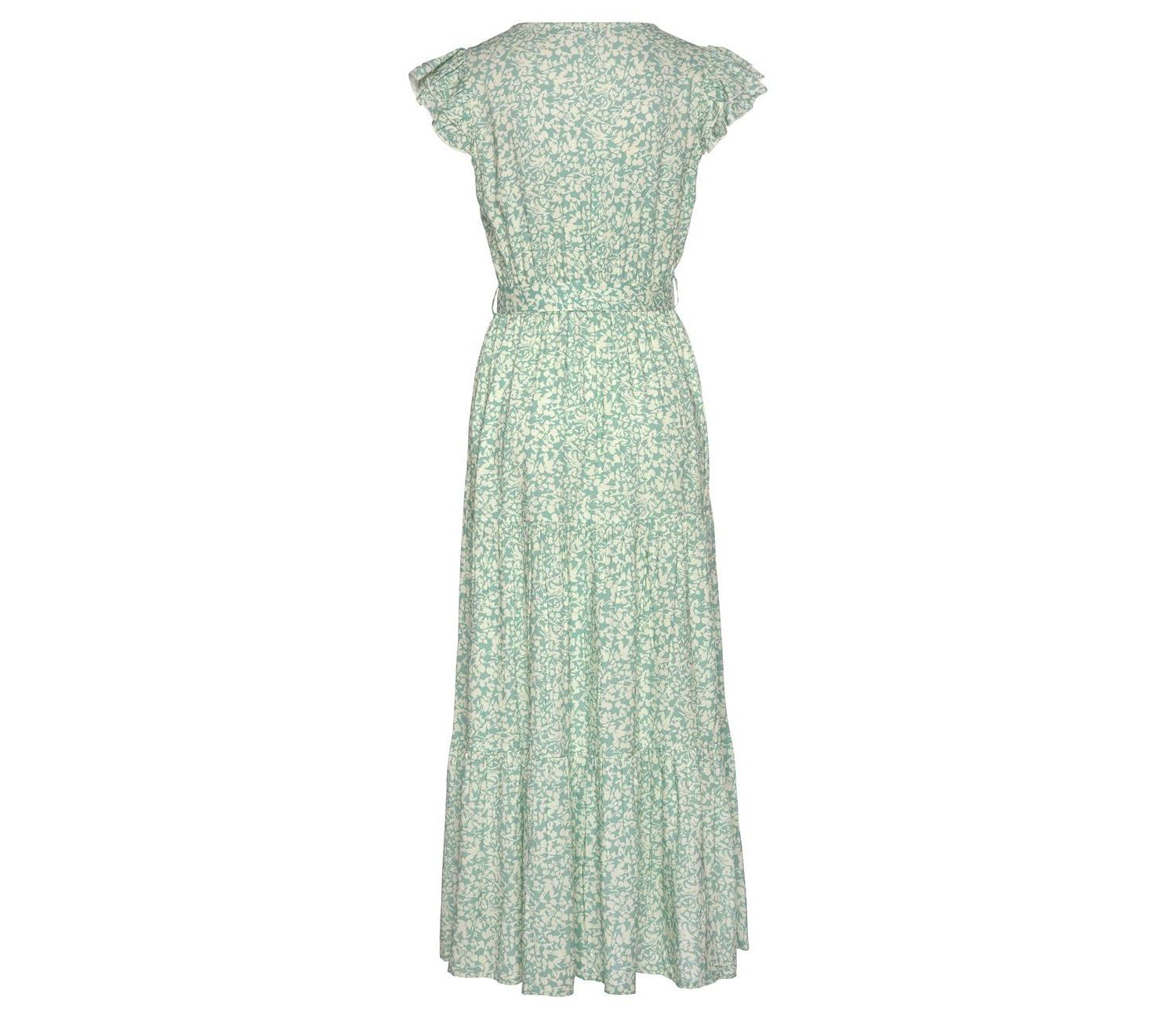 Women's Viscose Printed Flutter Sleeve V-Neck Elastic-Waist Maxi Dress
