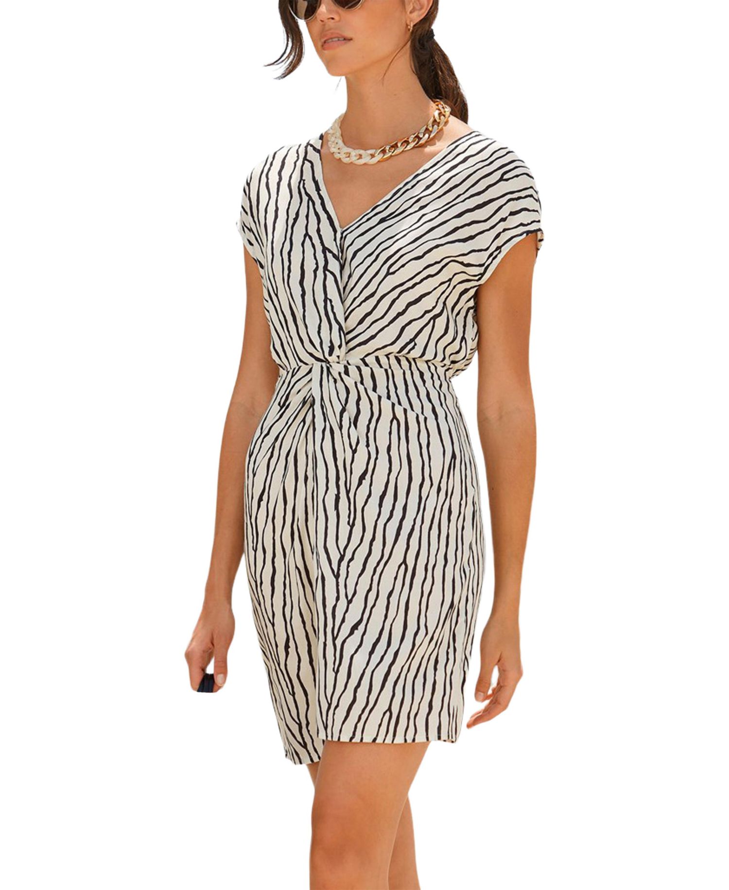 Women's Viscose Printed Twist Surplice-Neck Short Dress