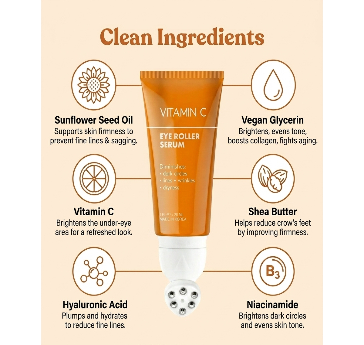 Lovery Korean Skincare Vitamin C Eye Roller Serum - Hydrating Under Eye Treatment